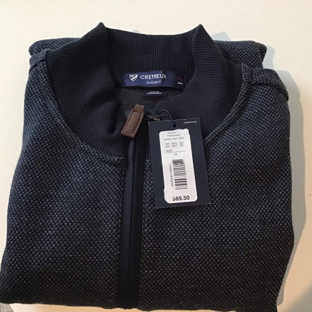 Cremieux NWT $89.50 Sweater Vest XL Dark Navy Zip Front